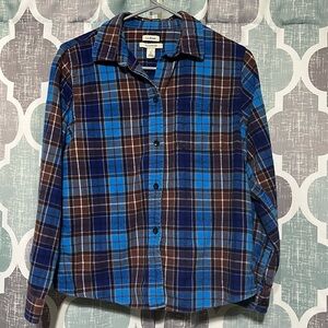 L. L. Bean flannel plain button down tartan shirt in petite